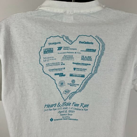 Vintage 90s Heart & Sole Fun Run T Shirt Mens Large Houston Texas Running White - Picture 7 of 10